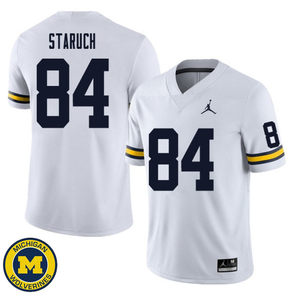 Men Michigan Wolverines #84 Sam Staruch White Fashion Football Jersey